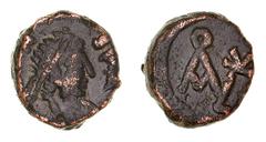 Roman Silver & Bronze Marcian, (A.D. 450-457) AE nummus, (0.99 g), Constantinople Mint, obv. traces of DN MARCIANVS P F AVG, pearl-diademed, draped and cuirassed bust right, rev. Marcian monogram, all