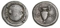 Ancient Gold Coins – Greek Silver and Bronze Coins Boiotia, Thebes, (363-338 B.C.), magistrate Epaminondas, issued 364-362 B.C., silver stater, (11.86 g), obv. Boiotian shield, rev. amphora in concave