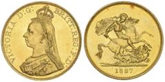 GREAT BRITAIN GOLD COINS Queen Victoria, Jubilee coinage, specimen set of five pounds, two pounds, sovereign and half sovereign, silver crown, double florin, half crown, florin, shilling, sixpence and