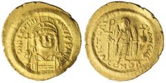 ANCIENT GOLD COINS - BYZANTINE Justinian I, (A.D.527-565), gold solidus, Constantinople mint, (4.48 g), 6th officina, issued 519-527, obv. bust of Justinian I facing, with plume and diadem, two pearls