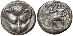 GREEK SILVER & BRONZE COINS Italy, Bruttium, Rhegion, (c.450 B.C. [Arnold-Biucchi chronology]), silver tetradrachm, (16.94 g), obv. lion's head facing, within dotted border, rev. Iokastos the traditio