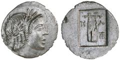 GREEK SILVER & BRONZE COINS Lycia, Masikytes, League Coinage, (1st century B.C.), silver hemidrachm, (1.53 g), obv. head of Apollo to right laureate, hair in formal curls, [L U] each side of neck, rev