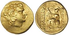 Ancient Gold Coins - Greek Thrace, Kingdom of, Lysimachos, (323-281 B.C.), gold stater, (8.19 g), Istrus mint, posthumous issue c.88-86 B.C., obv. diademed head of Alexander the Great to right, wearin