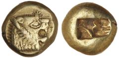 Ancient Gold Coins - Greek Lydia, uncertain king, (issued before 561 B.C. and probably c.575 B.C.), electrum trite or third stater, (4.69 g) of Lydian-Milesian (Phoenician standard), probably issued a