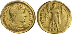 Ancient Gold Coins - Roman Valentinian I (A.D. 364-375), gold solidus, Antioch mint, issued 364-367, 4th Officina, obv. pearl diademed, draped and cuirassed bust to right of Valentinian I around DN VA