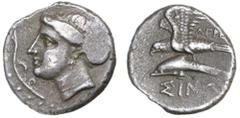 Greek Silver & Bronze Coins Paphlagonia, Sinope, (330-300 B.C.), silver drachm, (5.72 g), obv. head of nymph to left wearing earring and necklace, aplustre before, dotted border, rev. sea-eagle graspi