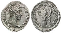 Roman Silver & Bronze Coins - Imperial Commodus, (A.D. 177-192), silver denarius, Rome mint, issued A.D. 182, (3.58 g), obv. laureate head of Commodus to right, around M COMMODVS ANTONINVS AVG, rev. a