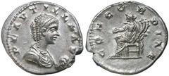 Roman Silver & Bronze Coins - Imperial Plautilla, (Wife of Caracalla), (c.A.D. 202-205), silver denarius, issued 202, (3.43 g), Laodicea mint, obv. draped bust of Plautilla to right, rev. Concordia se