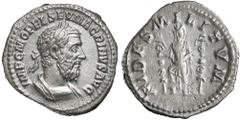 Roman Silver & Bronze Coins - Imperial Macrinus, (A.D. 217-218), silver denarius, Rome mint, (3.36 g), issued A.D. 217-8, obv. bearded Macrinus laureate cuirassed bust to right, around IMP C M OPEL SE