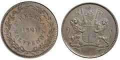 World Silver & Bronze Coins (N - Z) SAINT HELENA, halfpenny, 1821 (KM.4). Nearly extremely fine. Ex W.H.Lampard Collection, Noble Numismatics, Sale 78B (lot 3693).