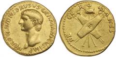 Ancient Gold - Roman NERO CLAUDIUS DRUSUS, father of Germanicus and Claudius, died 9 B.C., gold aureus (7.63 g), Lugdunum mint, struck under Claudius, 41-42 A.D., obv. Laureate head of Drusus to left,