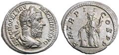 Roman Silver & Bronze Coins - Roman Imperial MACRINUS, (217-218 A.D.), silver denarius, Rome Mint, (3.09 g), obv. laureate bust right of Macrinus bearded, draped and cuirassed, around IMP C M OPEL SEV