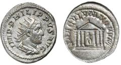 Roman Silver & Bronze Coins - Roman Imperial PHILIP I, (A.D. 244-249), silver antoniniani, Rome mint, (5.18 g), obv. radiate bust to right, around IMP PHILIPPVS AVG, rev. temple of six columns, in cen