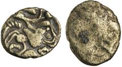 Ancient Gold Coins - Greek GAUL, Northwest, Namnetes, (2nd - 1st century B.C.), electrum quarter stater, (1.37 g), obv. stylised head of Apollo right, string of pearls behind, rev. traces of crude hor