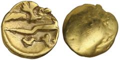 Ancient Gold Coins - Greek CELTIC, Northern Gaul, Morini, (c.56-55 B.C.), gold quarter stater, (1.31 g), uniface tree type, obv. plain, rev. tree-like object with bar and small crescent either side, b