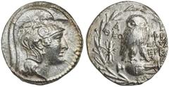Greek Silver & Bronze Coins ATTICA, Athens, silver tetradrachm, 162-161 B.C., (17.08 g) Thompson 406j (same dies), obv. head of Athena Parthenos to right, wearing triple crested Athenian helmet, ornam