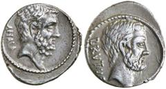 Dr C. Haymes Collection - Roman Republic Coins Q. SERVILIUS CAEPIO (M. Junius Brutus), (54 B.C.), silver denarius, (3.55 g), obv. bare head of L. Junius Brutus to right, BRVTVS behind, rev. bare head 