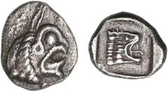 Greek Silver & Bronze Coins GAUL, Massalia, silver tritartemorion or three quarter litra (c480-470 B.C.), (0.63g), obv. Griffins head right, obv. Lions head right in a quadrangular depression, (LT. Pl