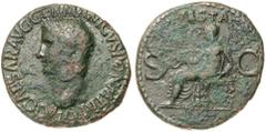 Roman Silver & Bronze - Imperial GAIUS (CALIGULA), (A.D. 37-41), AE as, Rome mint, issued A.D. 37-38, (11.29 g), obv. bare head of Caligula to left, around C CAESAR AVG GERMANICVS PON M TR POT, rev. V