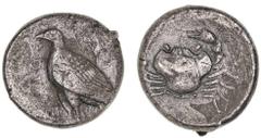 Greek Silver & Bronze Coins SICILY, Akragas (Agrigentum), (c.472-420 B.C.), silver tetradrachm, (16.59 g), obv. eagle with closed wings standing to left, AKRAC downwards behind eagle ANTO**S* upwards 