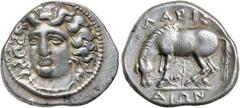 Greek Silver & Bronze Coins THESSALY, Larissa (under Macedonian domination), (365-356 B.C.), silver drachm, (6.11 g), obv. facing head of nymph Larissa three-quarter to left, hair in ampyx, rev. horse