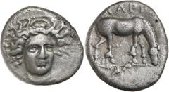 Greek Silver & Bronze Coins THESSALY, Larissa (under Macedonian domination), (early to mid 4th century B.C.), silver drachm, (5.83 g), obv. facing head of nymph Larissa three-quarter to right, within 