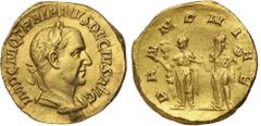 Ancient Gold Coins - Roman TRAJAN DECIUS, (A.D. 249-251), gold aureus, issued 249, Rome mint, (4.79 g), obv. laureate and cuirassed bust to right of Trajan Decius, around IMP C M Q TRAIANVS DECIVS AVG