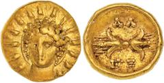Ancient Gold Coins ITALY, Calabria, Tarentum, Alexander the Molossian, king of Epeiros, (350-330 B.C.), gold twelfth stater, issued 334-330, (0.65 g), obv. radiate head of Helios facing slightly left,