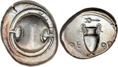 Greek Silver & Bronze Coins BOEOTIA, Thebes, (363-338 B.C.), magistrate Theog.., silver stater, (12.06 g), obv. Boiotian shield, rev. amphora in concave field, with letters **QE OG* either side, caduc