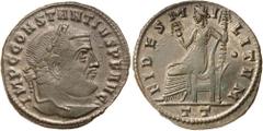 Roman Silver & Bronze - Imperial ANCIENT ROMAN AE ISSUES INCLUDING, Constantius I, (A.D. 305-306), AE follis, Ticinum Mint, issued A.D. 305, (6.97 g), obv. laureate head to right, rev. Fides seated to