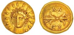 Ancient Gold - Greek ITALY, Calabria, Tarentum, Alexander the Molossian, king of Epeiros, (350-330 B.C.), gold twelfth stater, issued 334-330, (0.65 g), obv. radiate head of Helios facing slightly lef