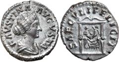 Roman Silver & Bronze - Imperial FAUSTINA JUNIOR, wife of Marcus Aurelius, (died A.D. 175), silver denarius, issued 161, Rome mint, (3.42 g), obv. FAVSTINA AVGVSTA, draped bust to right, rev. SAECVLI 