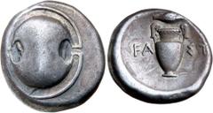Greek Silver & Bronze Coins - Celtic - Susanian BOEOTIA, Thebes, (378-338 B.C.), silver stater, (11.87 g), obv. Boeotian shield, rev. amphora with letter F**A ST* either side, kernel of grain above, (