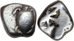 Greek Silver & Bronze Coins - Celtic - Susanian ATTICA, Islands off, Aegina (Aigina), (c.525-480 B.C.), silver stater (12.29 g), obv. sea turtle, head in profile, with thick collar and trace [row of d