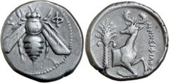 Greek Silver & Bronze Coins - Celtic - Susanian IONIA, Ephesus, (390-330 B.C.), silver tetradrachm, (15.09 grams), obv. bee with straight wings dividing E - **F, rev. forepart of kneeling stag to righ