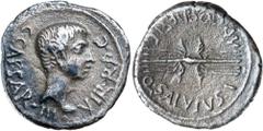 Roman Silver & Bronze Coins - Republic AUGUSTUS AS OCTAVIAN, (27 B.C. - A.D. 14), silver denarius, mint moving with Octavian in Italy, issued early 40 B.C. by Q. Salvius, (3.43 g), obv. bare head of O