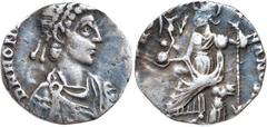 Roman Silver & Bronze Coins - Imperial - Severus Alex HONORIUS, (A.D. 393-423), silver siliqua, Milan mint, (0.77 g), obv. pearl-diademed bust of Honorius to right, around DN HON[ORIVS S PF AVG], rev.
