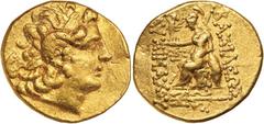 Ancient Gold Coins - Greek THRACE, Kingdom of, Lysimachos, (323-281 B.C.), gold stater, (8.23 g), Byzantium mint, posthumous issue c.88-86 B.C., obv. diademed head of Alexander the Great to right, wea