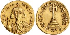Ancient Gold Coins - Byzantine JUSTINIAN II, (685-695 First Reign), gold solidus, (4.37 g), uncertain Italian Mint, possibly Milan, H officina obv. draped facing bust holding globe on cross, with shor
