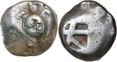 Greek Silver & Bronze Coins Attica, Islands off, Aegina (Aigina), (c.525-480 B.C.), silver stater (12.24 g), obv. sea turtle, head in profile, with thick collar and trace [row of dots] down its back, 