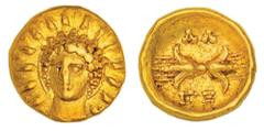 Ancient Gold Coins - Greek Italy, Calabria, Tarentum, Alexander the Molossian, king of Epeiros, (350-330 B.C.), gold twelfth stater, issued 334-330, (0.65 g), obv. radiate head of Helios facing slight
