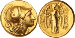 Ancient Gold Coins - Greek Macedon, Kingdom of, Alexander III, (336-323 B.C.), gold distater, (17.00 g), `Amphipolis mint', issued 330-320 B.C., obv. head of Athena to right in crested Corinthian helm
