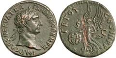 Roman Silver & Bronze Coins - Imperial Trajan, (A.D. 98-117), AE as, Rome mint, issued 100, (9.53 g), obv. laureate head of Trajan to right, around IMP CAES NERVA TRAIAN AVG GERM P M, rev. Victory sta