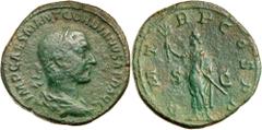 Roman Silver & Bronze Coins - Imperial Gordian I (A.D. 28), sestertius, Rome Mint (19.08 g), obv. laureate bust right, around IMP CAES M ANT GORDIANVS AFR AVG, rev. Gordian standing left holding branc