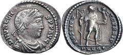 Roman Silver & Bronze Coins - Imperial Valens, (364-378), silver siliqua, Lugdunum mint, issued c.366 (2.04 g), obv. pearl-diademed bust of Valens to right, around DN VALEN S PF AVG, rev. RESTITV TOR 