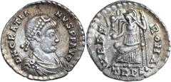 Roman Silver & Bronze Coins - Imperial Gratian, (A.D. 367-383), silver siliqua, Trier mint, issued 368-375, (1.93 g), obv. pearl-diademed bust of Gratian to right, around DN GRATIA NVS PF AVG, rev. VR