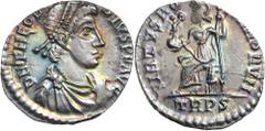 Roman Silver & Bronze Coins - Imperial Theodosius I, (A.D. 379-395), silver siliqua, Trier mint, (1.53 g), obv. pearl-diademed bust of Theodosius to right, around DN THEODO SIVS PF AVG, rev. VIRTVS RO