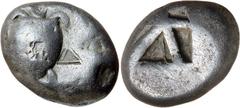 Greek Silver & Bronze Coins ATTICA, Islands off, Aegina (Aigina), (c.525-480 B.C.), silver stater (12.07 g), obv. sea turtle, head in profile, with thick collar and trace [row of dots] down its back, 