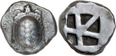 Greek Silver & Bronze Coins ATTICA, Aegina, (456-431 B.C.), silver stater, (12.17 g), obv. land tortoise with segmented shell, rev. incuse square of large "skew" design, (S.2600, Meadows Aegina Group 