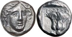 Greek Silver & Bronze Coins CARIA, Islands of Rhodos, Rhodes, (c.408/7-404 B.C.), silver tetradrachm (14.93 g), obv. head of Helios facing slightly to right, rev. **RODION* above a large rose with bud